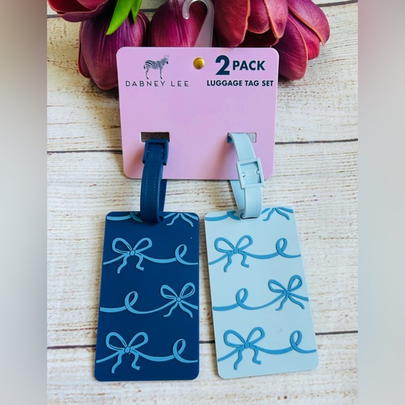 Dabney Lee Blue Tie Bow Travel Luggage Suitcase Tag Set of 2 NWT - Picture 1 of 3